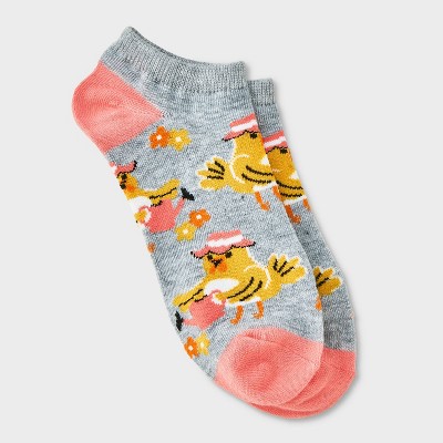 Women's Gardening Chick Low Cut Socks - Heather Gray/Peach 4-10: Recycled Polyester, Animal Icon Pattern