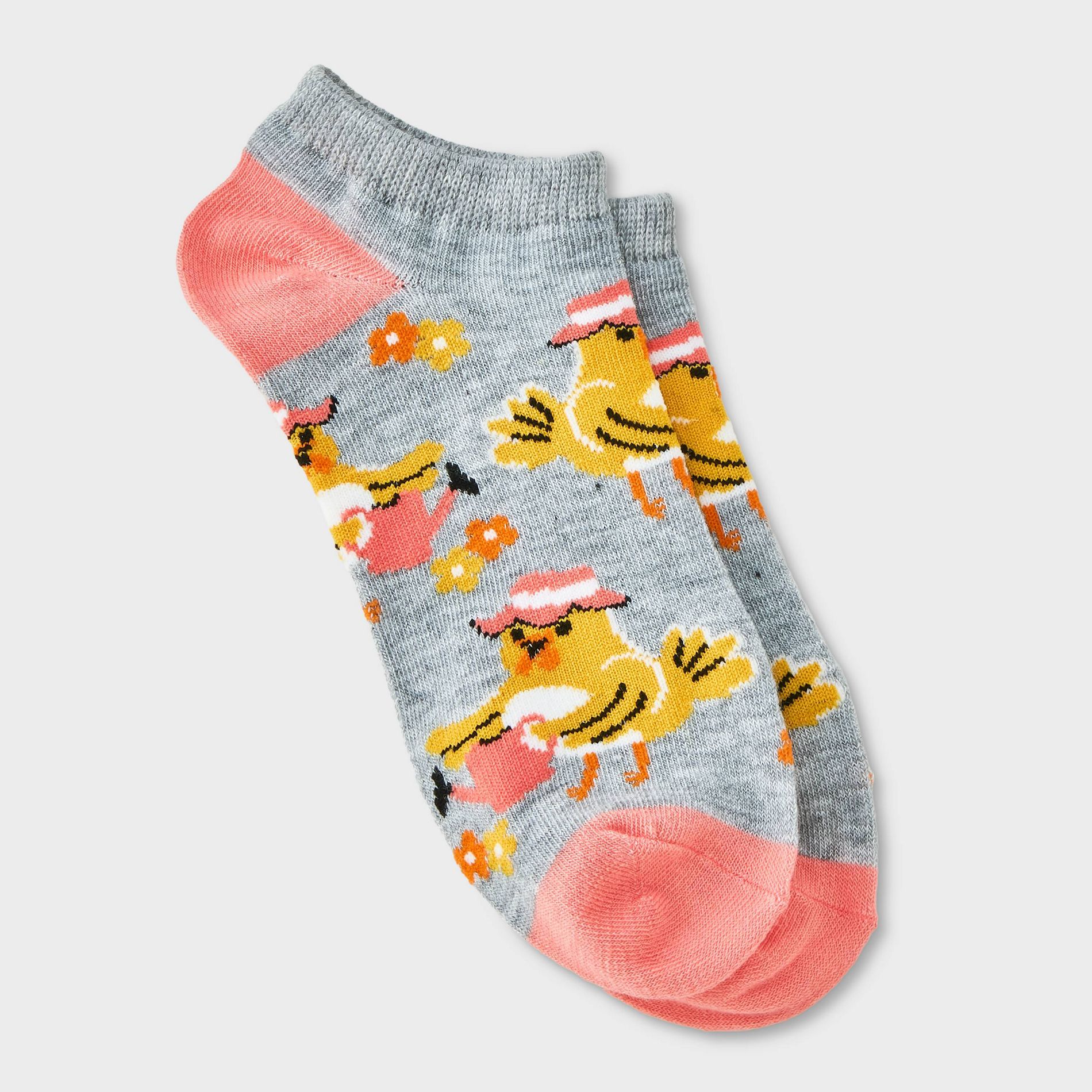 Women's Gardening Chick Low Cut Socks - Heather Gray/Peach 4-10: Recycled Polyester, Animal Icon Pattern