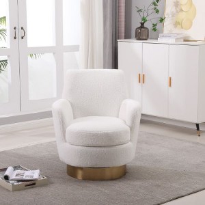 Kumasinova 360° Swivel Barrel Chair, Teddy Accent Chair, Armchair/Reading Chair for Living Room, Round Barrel Chair with Gold Stainless Steel Base - 1 of 4