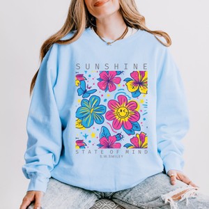 Simply Sage Market S.W.Smiley Sunshine State of Mind Floral Lightweight Garment Dyed Sweatshirt - 1 of 4