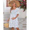 YesFashion Women's Fashion Maternity Dress Floral Short Sleeves Square Neck Dress Smocked Midi Dress for Babyshower Photography - 4 of 4