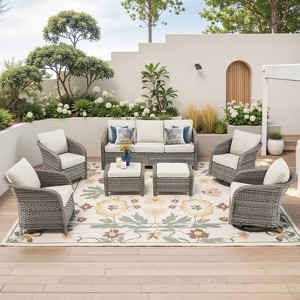 Buenhomino Outdoor Wicker Furniture Set – Swivel Glide Chairs, Sofas, Ottomans & Tables, All-Weather PE Rattan with Cushions for Patio, Garden & Deck - 1 of 4
