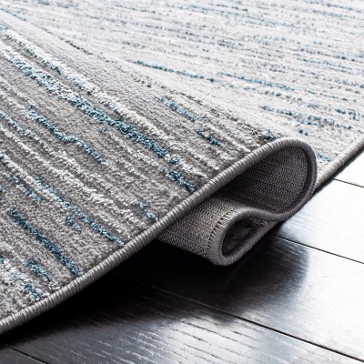 Blue and Gray Abstract Square Synthetic Area Rug