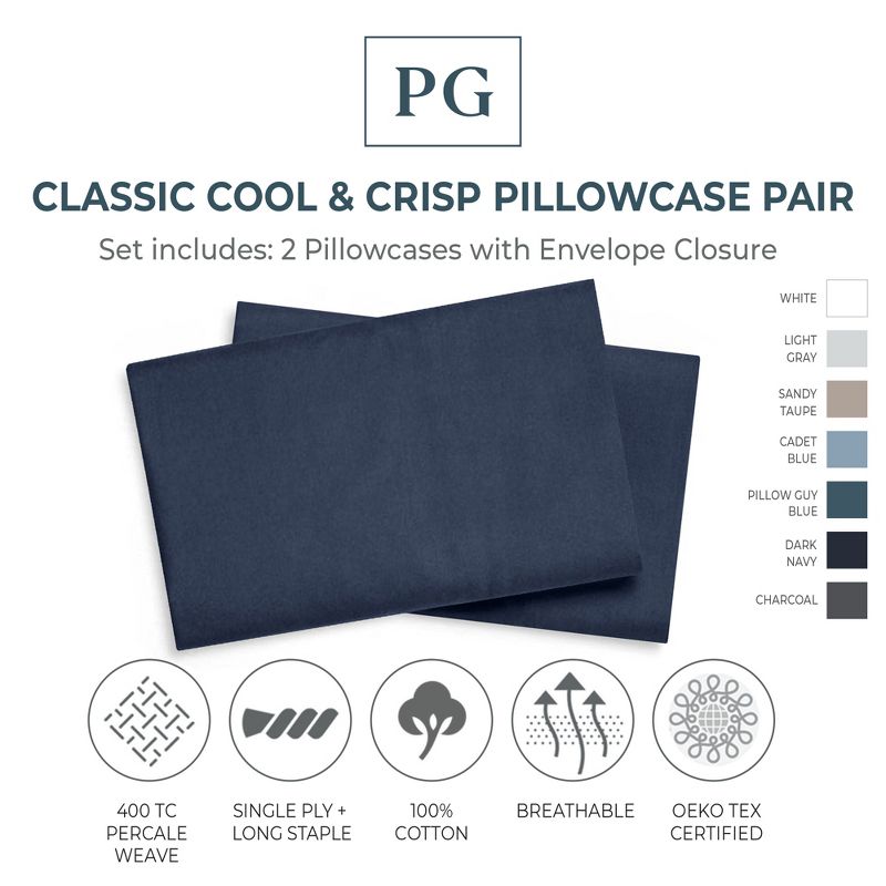 Classic Cool & Crisp 100% Cotton Percale Pillow Case Set, 1 of 9