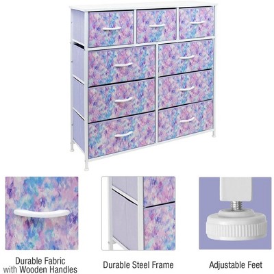 Purple Tie-Dye 9-Drawer Nursery Dresser with Fabric Bins