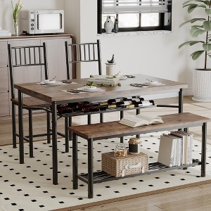 Dining Table Set for 4, Kitchen Table Set for 4 with Upholstered Bench and 2 Chairs - 1 of 4