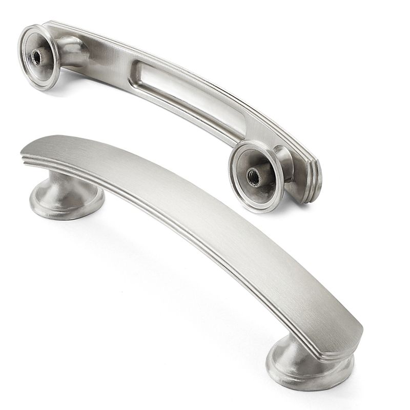 Cauldham Solid Kitchen Cabinet Arch Pulls Handles (3-3/4" Hole Centers) - Curved Drawer/Door Hardware - Style T750 - Satin Nickel, 2 of 6