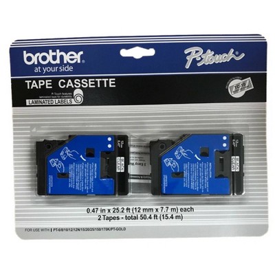 Brother P-Touch TC Tape Cartridges for P-Touch Labelers - Black (2 Per Pack)