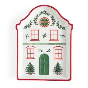 Spode Christmas Village Tidbit Plate Set - Dolomite Holiday Tableware, Vintage Village Art - Appetizer Plates - Great for Hosting & Gifting (Red) - 1 of 4