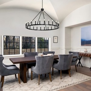 BAOURE Black Wagon Wheel Chandelier, 48-Inch Large Farmhouse Industrial Chandelier Round Rustic Pendant Light Fixture for High Ceilings - 1 of 4