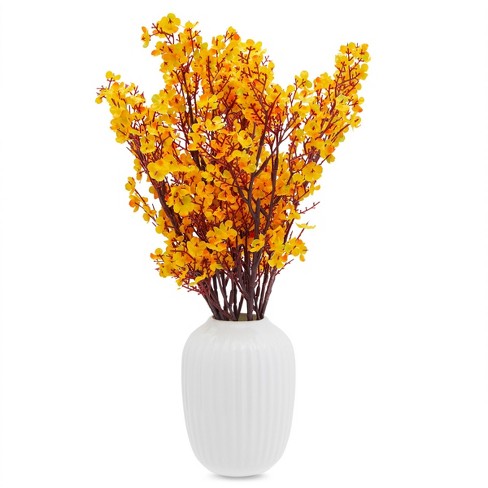 20 in, 6 Pack Silk Artificial Baby's Breath Flowers with Stem Orange Babies Breath Bouquets