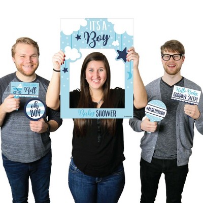 Big Dot of Happiness It's a Boy - Blue Baby Shower Selfie Photo Booth Picture Frame and Props - Printed on Sturdy Material