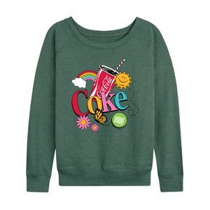 Women's - Coca-Cola - Colorful Coke Collage Lightweight French Terry Wide Neck Long Sleeve Shirt - 1 of 4