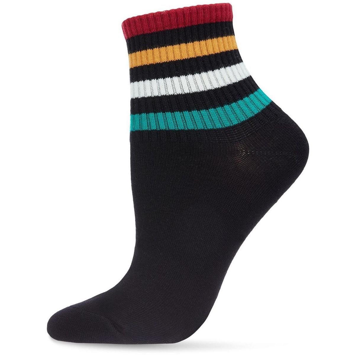 Memoi Women's Cotton Blend Retro Style Multicolor Stripe Anklet Sock