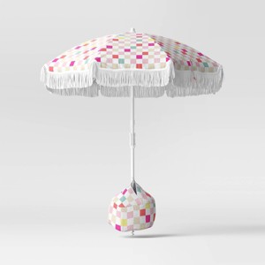 6' Outdoor Patio Beach Umbrella with Fringe - Sun Squad™ - 1 of 4