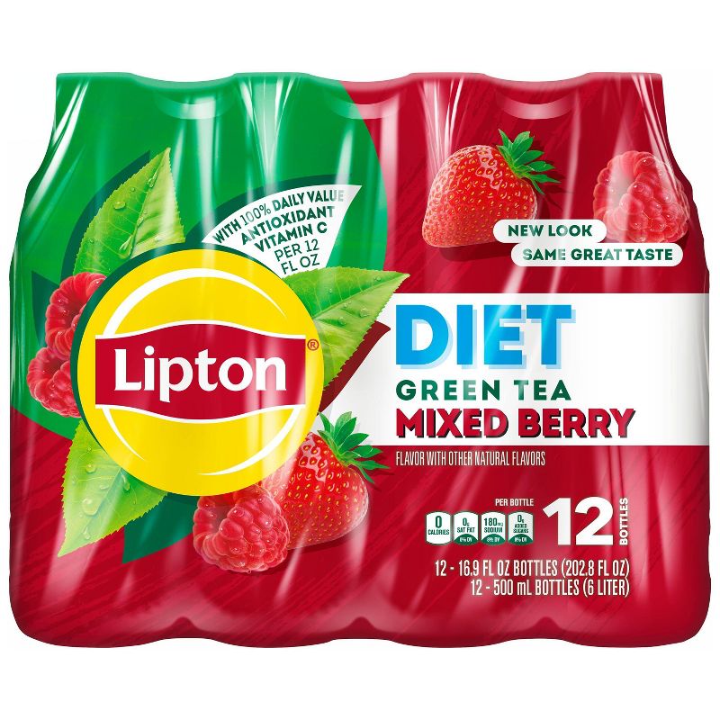 Lipton Diet Mixed Berry Green Tea - 12pk/16.9 fl oz Bottles, 1 of 6