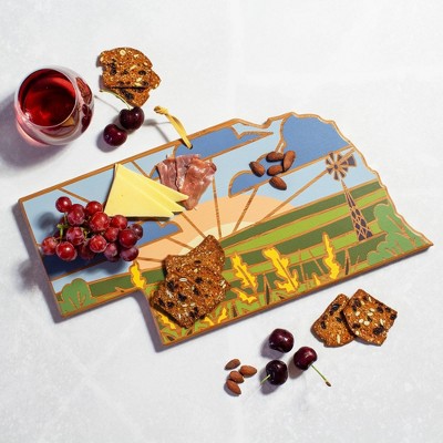 Nebraska State Shaped Multicolored Bamboo Cutting Board with Artwork