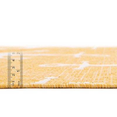 Yellow Octagon Outdoor Synthetic Rug with White Anchor Pattern