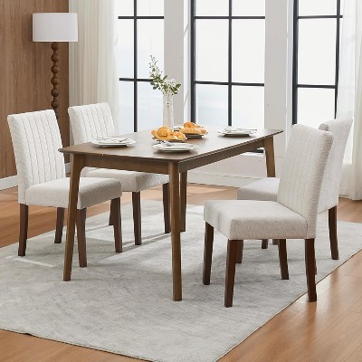 Linen Parsons Dining Chairs with Vertical Stripes,   Wood Legs, Comfortable Seating for Dining Room or Cafe