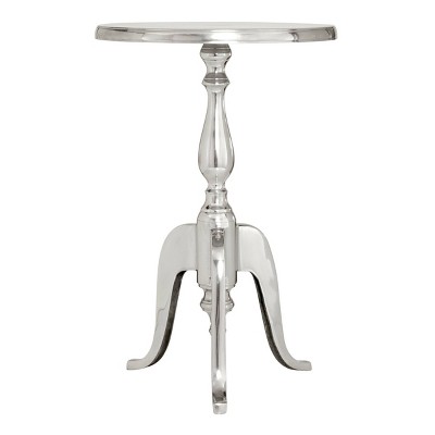 Elegant Silver Round Metal Pedestal Accent Table - 15" x 22"