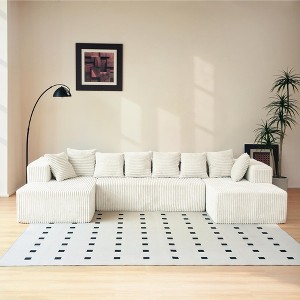 130'' Striped Corduroy Modular U-Shaped Sectional Sofa with Reversible Chaise Lounge, Deep Seats, Freely Configurable Layout, No Assembly Required - 1 of 4