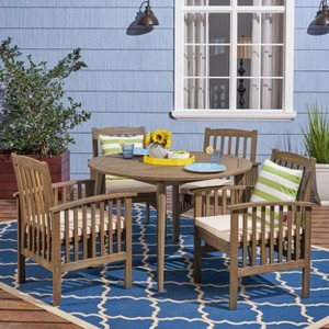 Christopher Knight Home Maura Outdoor Acacia Wood 5 Piece Dining Set with Water Resistant Cushion - 1 of 4