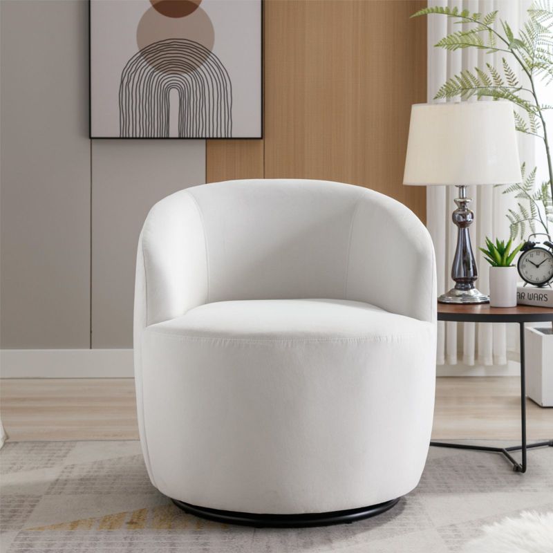 Fannie Chenille 360° Swivel Accent Armchair, Upholstered Small Barrel Chair Sofa for Living Room and Bedroom, Indoor Furniture - Maison Boucle‎, 2 of 10
