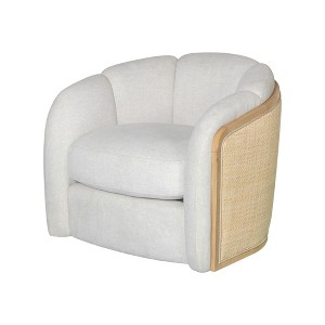 HomeRoots 34" Off White and Natural Fabric Wood And Rattan Swivel Arm Chair - 1 of 4