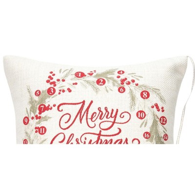 Red Cotton Canvas Christmas Wreath Throw Pillow 13.5"