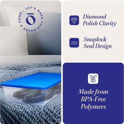 Clear Plastic Stackable Storage Bins with Blue Lids, 41-Quart, 4 Pack