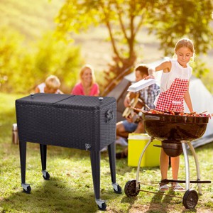 Costway Outdoor Rattan 80QT Party Portable Rolling Cooler Cart Ice Beer Beverage Chest - 1 of 4