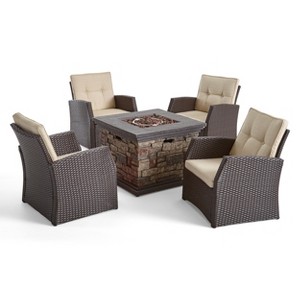 Christopher Knight Home Malvern Outdoor Wicker 5 Piece Club Chair and Fire Pit Set with Cushions - 1 of 4