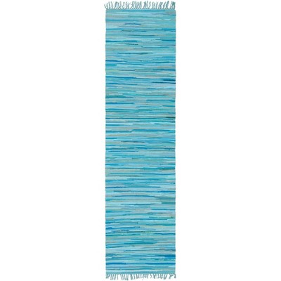 Handwoven Light Blue Stripe Indoor Runner with Recycled Materials