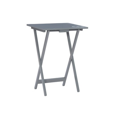 Modern Compass-Inspired Dark Gray Wood TV Tray Table Set