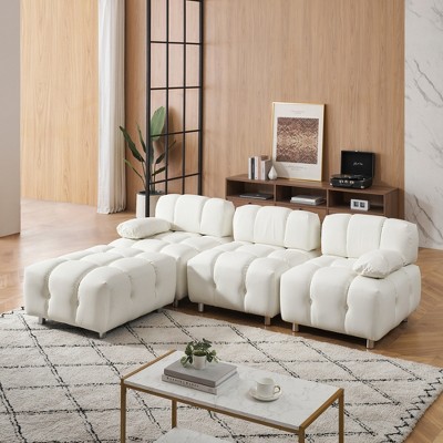 90.6'' Technology Cloth L-Shaped Sectional Sofas with Foldable Design, Waterproof and Scratch Resistant, Includes Pillow