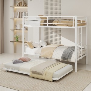 KWPZQEB Twin Over Twin Bunk Bed, Metal Industrial Bunkbeds Heavy Duty Bed with Ladders & Safety Guardrail, Convertible 2 Beds, No Spring Box Required - 1 of 4