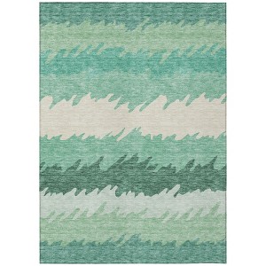 Sage Green And Ivory Striped Washable Indoor Outdoor Area Rug - 1 of 4