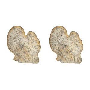 Whisen Set of 2, Resin Turkey with Pumpkin Rustic Finish, Harvest Festival Fall Festival, Thanksgiving Decorations - Gray - 1 of 4
