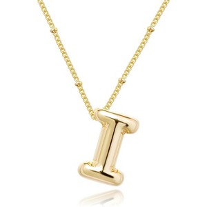 Bubble Gold Letter Necklace, 14k Gold Plated Balloon Initial Pendant, Dainty Chunky Custom Name Necklace for Women - 1 of 4