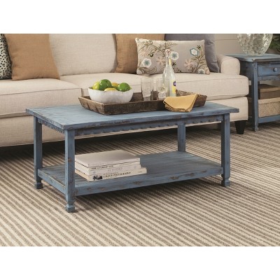 42" Blue Antique Country Cottage Wood Coffee Table with Storage Shelf