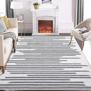 2'x6' Washable Modern Berber Stripe Rug, Low Pile, Non-Slip, Soft & Foldable, Ideal for Living Room, Bedroom, Dining, Office, Beige Blue - 1 of 4
