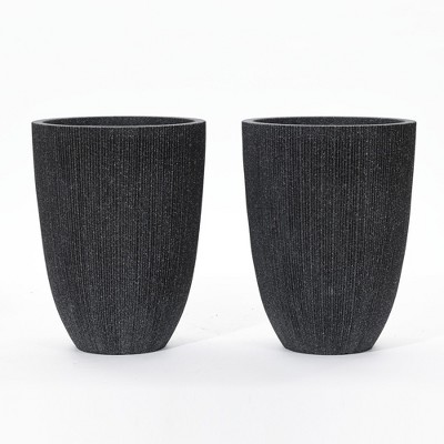 LuxenHome 2-Piece Tall Tapered Round Plastic Planters Set, Mediterranean Black