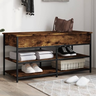 vidaXL Shoe Bench Smoked Oak 39.4 in.x16.7 in.x19.7 in. Engineered Wood