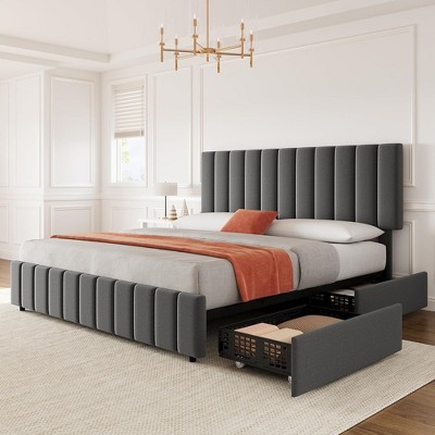 Whizmax Queen Size Bed Frame With Adjustable Headboard And 4 Storage ...