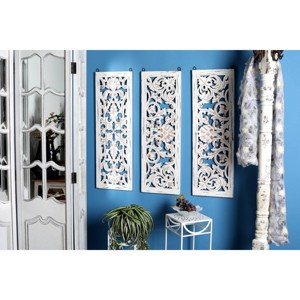 Olivia & May Set of 3 Wood Floral Handmade Intricately Carved Wall Decor White: Traditional Style, 3-Piece Carving, Indoor Art Display - 1 of 4