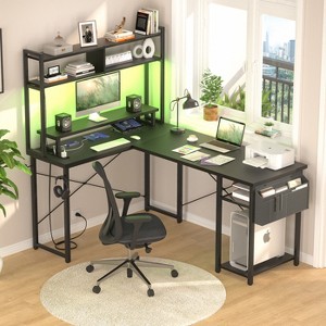 Aheaplus L Shaped Desk with Charging Staion and LED Light, Corner Desk with Hutch and Monitor Stand - 1 of 4