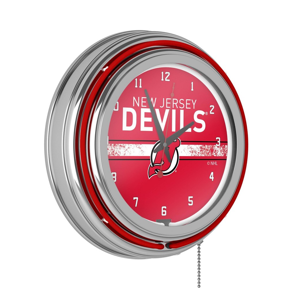Photos - Wall Clock NHL New Jersey Devils Chrome Double Rung Neon Clock