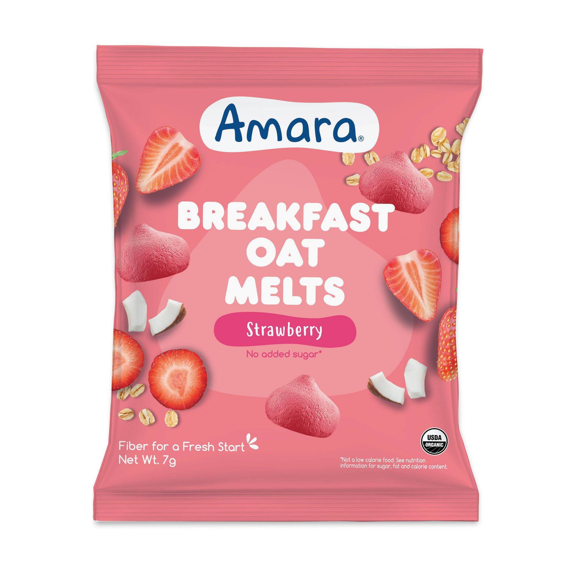 Amara Organic Breakfast Oat Melts Strawberry Baby Snack - 7g: For 8 Months and Up, Organic Certified, Non-GMO, Ready to Eat