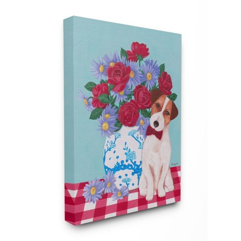 Stupell Industries Flower Vase With Dog Red Blue Animal Pet Painting Target