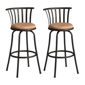 HomeRoots Set of Two 29" Brown and Black Microfiber and Metal Low Back Bar Height Swivel Bar Chairs - 1 of 4